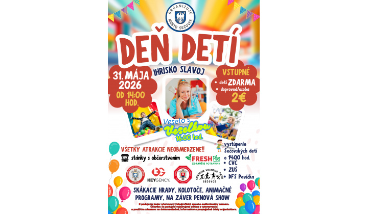 Deň detí ihrisko Slavoj Sečovce, dňa 31.mája 2026 od 14:00 hod.
