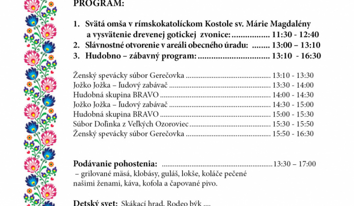 Oslavy DŇA OBCE a oslavy 400-tého výročia drevenej gotickej zvon