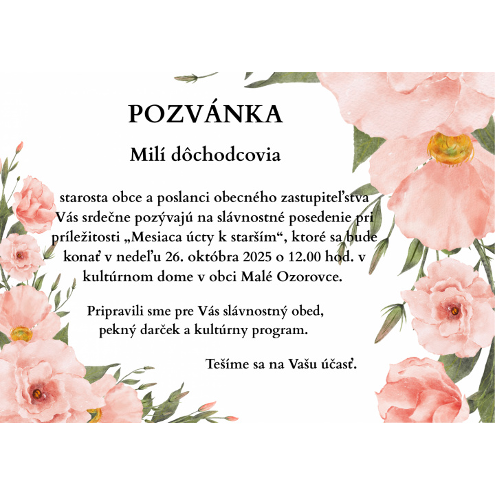Pozvánka ’’Mesiac úcty k starším’’