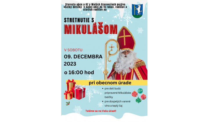 Stretnutie s Mikulášom, dňa 09.12.2023 o 16:00 hod. pri Obecnom úrade